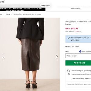 Mango Brown Faux Leather Midi Skirt